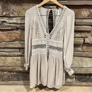 Free People I Think I Love You Tan Cutwork Lace Long Sleeve Dress